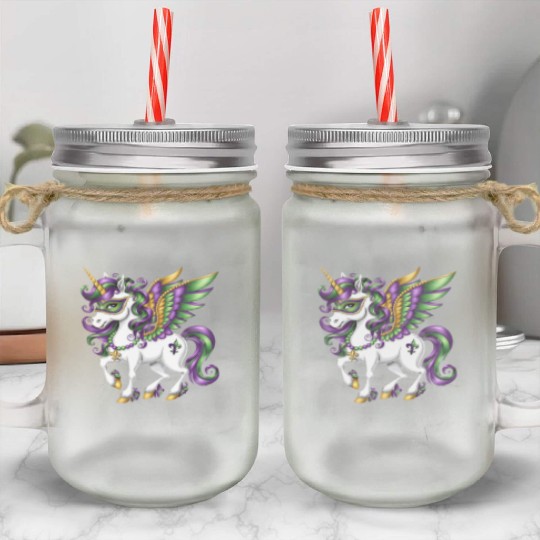 Happy Mardi Gras Unicorn Mask New Orleans Girls Mason Jar Cups