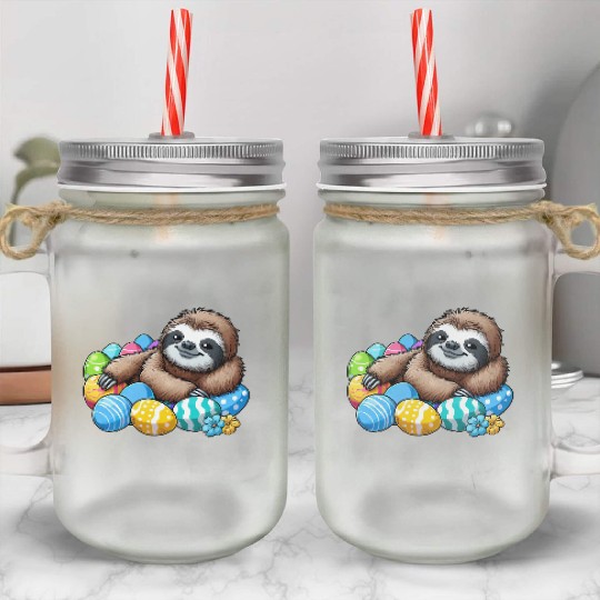 Cute Sloth Easter Egg Cartoon Chilling Mason Jar Cups
