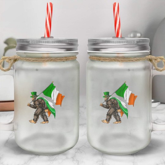 St. Patrick's Day Bigfoot Ireland Flag Mason Jar Cups