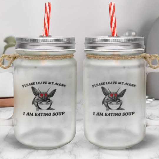 Retro Mothman Eating Soup Cryptid 90s Mason Jar Cups