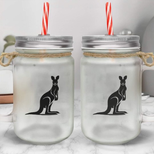 Wild Animal Silhouette With Typical Kangaroo Pose Mason Jar Cups