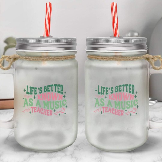 Cute Retro Music Teacher Mason Jar Cups Gift