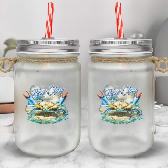 Bass Fishing Blue Claw Crab Mason Jar Cups