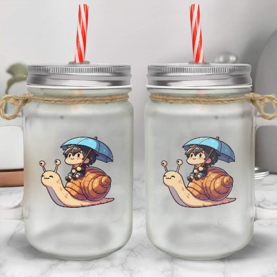 Chibi Snail Rider's Rainy Day Adventure . Mason Jar Cups