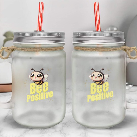 Bee Positive Kawaii Illustration Mason Jar Cups