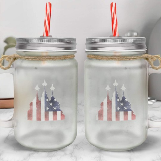 Patriotic Flyby F-22 Raptor Mason Jar Cups