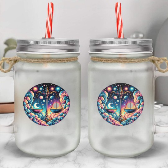Libra - Celestial Scales of Balance Mason Jar Cups