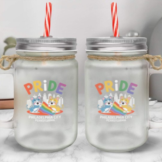 Pride Month Philadelphia City Pennsylvania USA Rai Mason Jar Cups