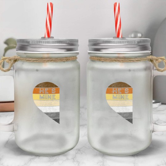Bear Pride Couple Heart I'm His He's Mine Matching Mason Jar Cups