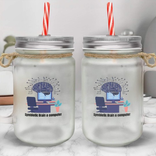 Brain and computer Mason Jar Cups