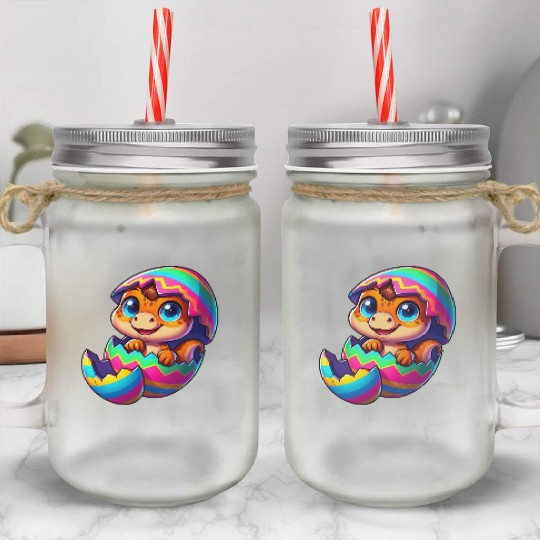 Cute Dino hatching from colorful Easter egg Mason Jar Cups