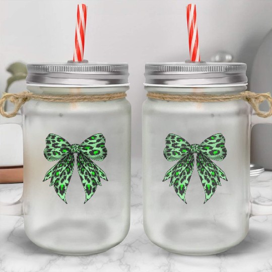 Coquette Bow Cheetah Animal Pattern Lime Green Mason Jar Cups