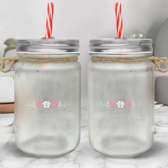 Lesbian Heartbeat Paw Prints Cute Pet Pride Love Mason Jar Cups