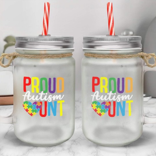 Autism Puzzle - Proud Autism Aunt Mason Jar Cups