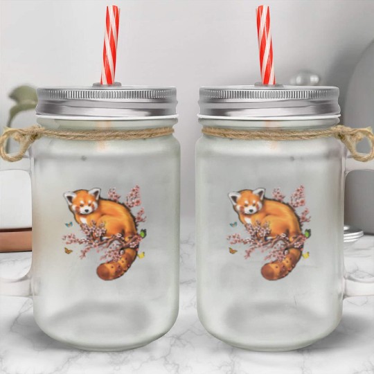 Red Panda Cherry Blossom Mason Jar Cups