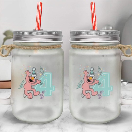 Sesame Street Birthday Design With Elmo 4 Years Mason Jar Cups
