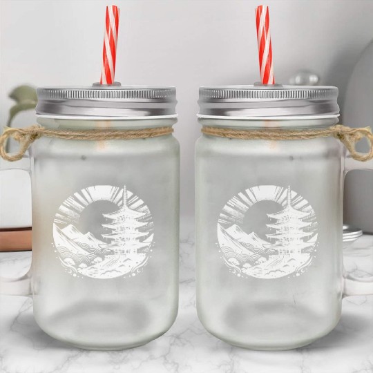 Japanese Tradition With Mountains In The Mason Jar Cups