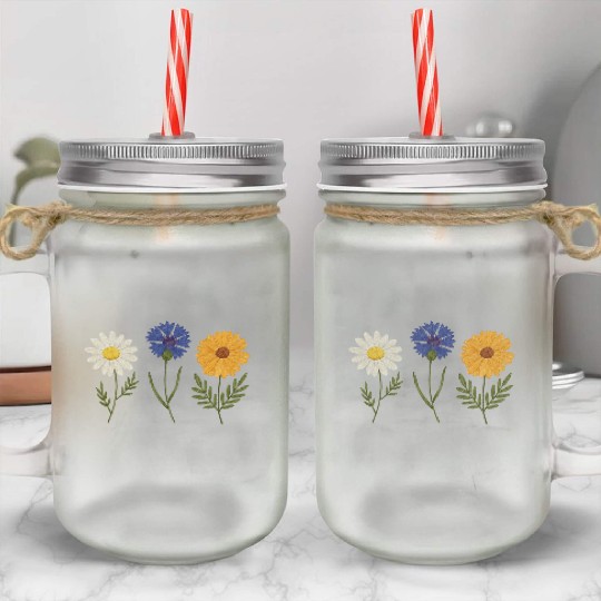 Wildflower Trio Daisy Cornflower Marigold Mason Jar Cups