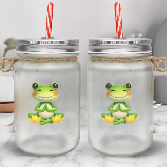 Zen Frog – Peaceful Meditation Frog Design Mason Jar Cups