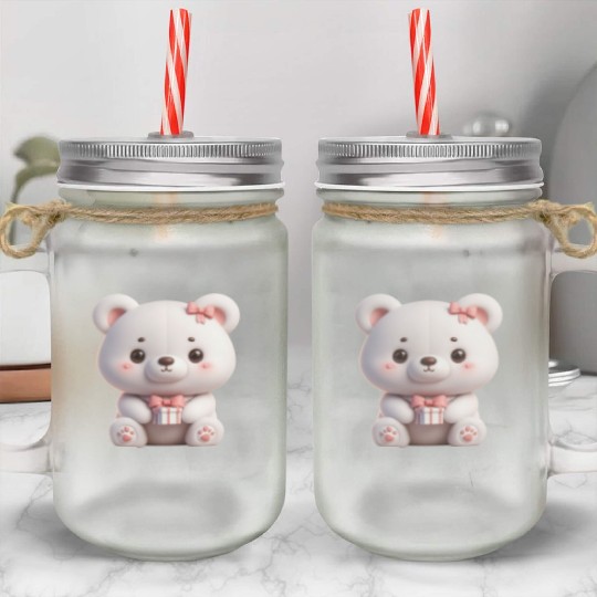 Sweet Teddy Bear and Gift Box Mason Jar Cups