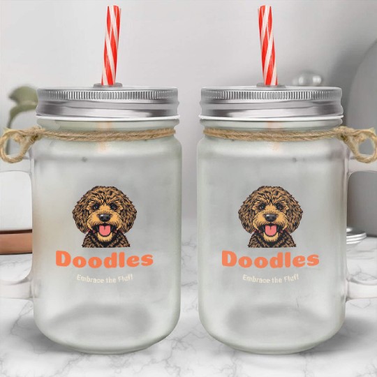 Embrace The Fluff Doodles Dogs Labradoodle Golden Mason Jar Cups