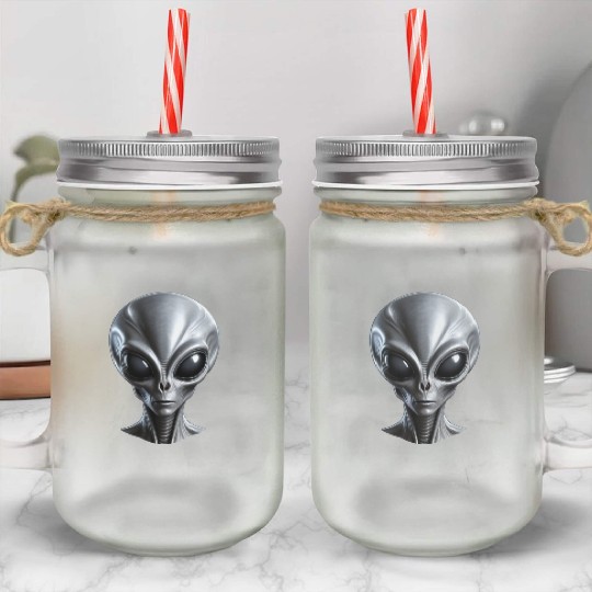 Real Grey Alien with a big head Mason Jar Cups