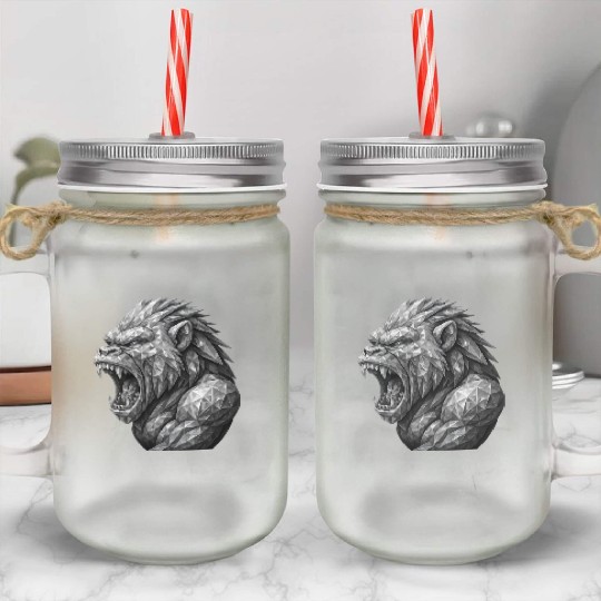 Fierce Geometric angry monkey Mason Jar Cups