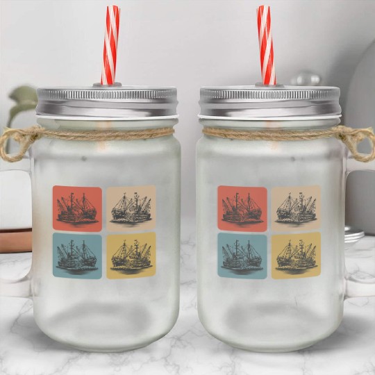Vintage fishing boat - Maritime Nostalgia Mason Jar Cups