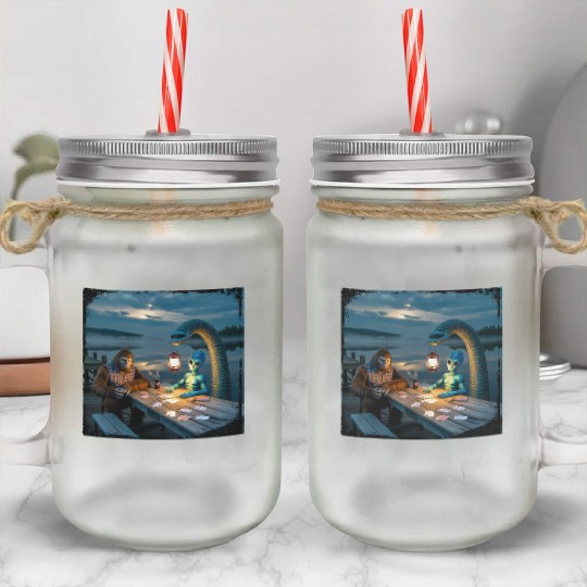 Cryptid Poker Night on Loch Ness - Bigfoot, Mason Jar Cups