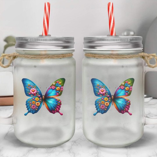 Colorful Butterfly Nature Inspired Summer Vibes Mason Jar Cups