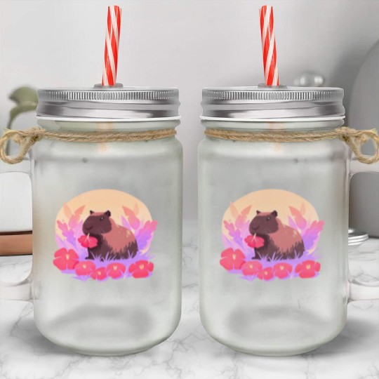 Blooming Capybara Joy Mason Jar Cups