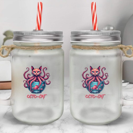 Octo-Cat Creepy Cute Hybrid Monster Design Mason Jar Cups