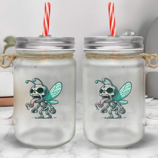 Insect Skeleton Mutant – Tongue-Out Creepy Bug Mason Jar Cups