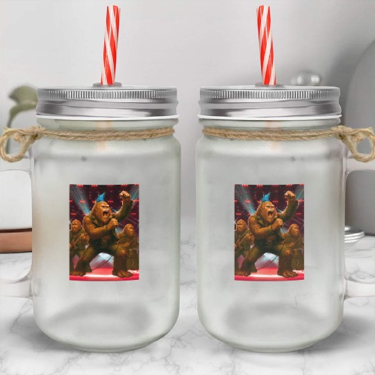 Bigfoot Punk Rock Band Rocking the House Mason Jar Cups
