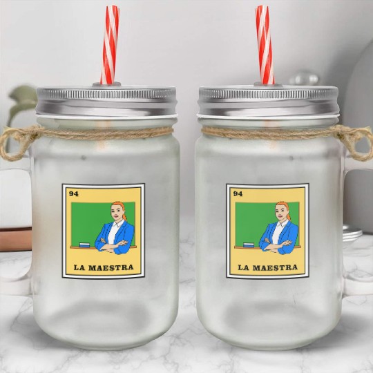 Mexican Lottery La Maestra Mason Jar Cups