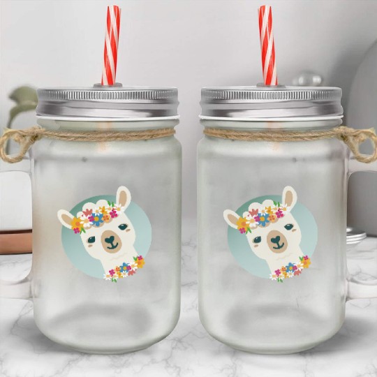 Floral Alpaca with Wreath – Cheerful Summer Motif Mason Jar Cups