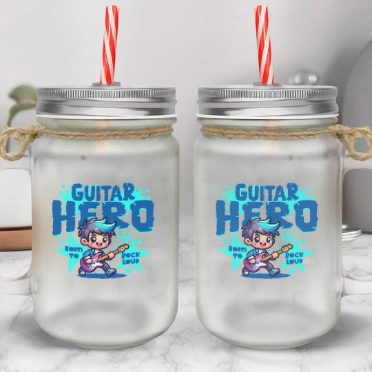 Guitar Hero Kid – Cute Rock Star Cartoon Mason Jar Cups | Bor