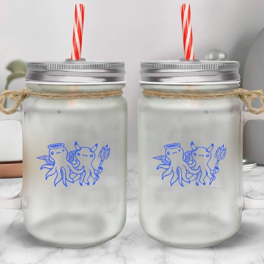 2 Octopus Devil Angel Heaven Hell Team Two Friends Mason Jar Cups