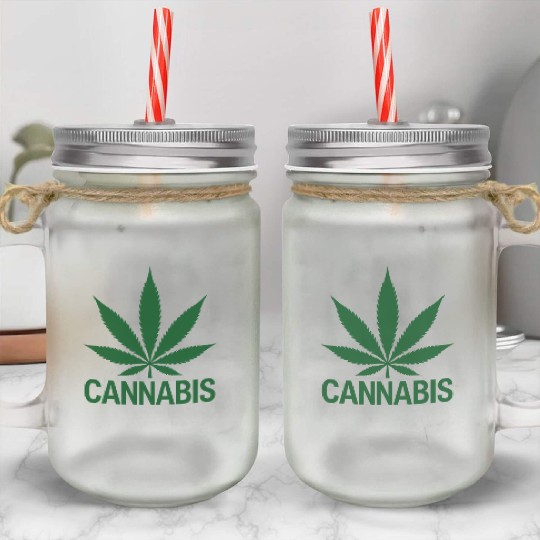 Cannabis Hemp Leaf Statement Green Look Mason Jar Cups