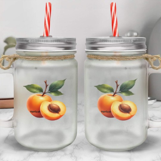Apricot branch with green leaves Mason Jar Cups