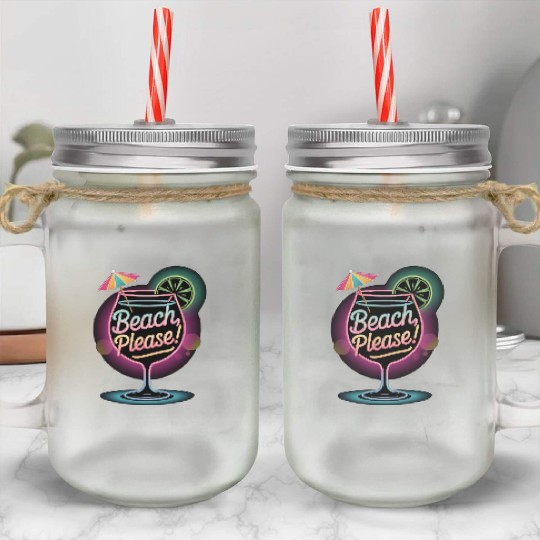 Neon Tropical Cocktail Beach Please Retro Summer Mason Jar Cups