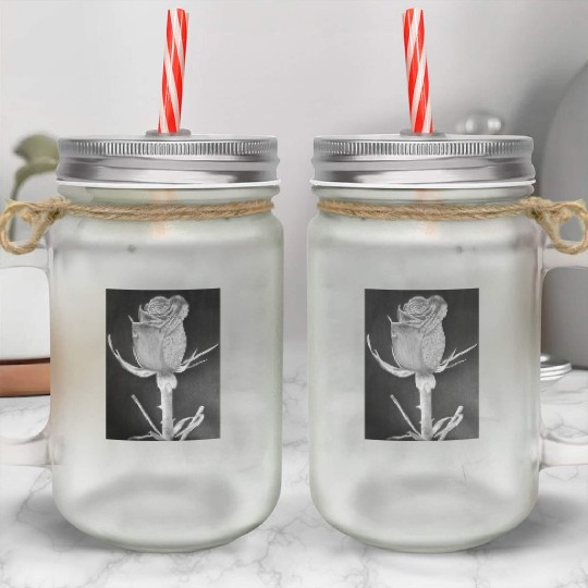 Realistic Graphite Rose & Dew Drawing - RT Art © Mason Jar Cups