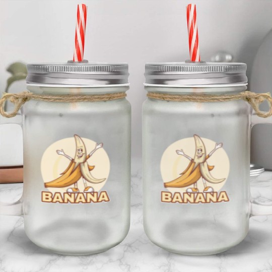 Playful Banana Character Illustration Mason Jar Cups