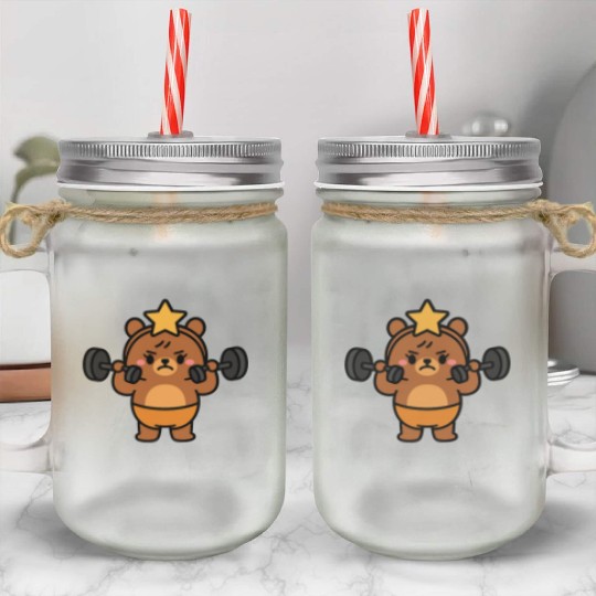 Built Different Bear Quirky Workout Character Mason Jar Cups