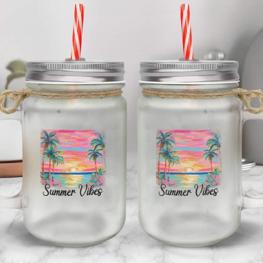 Summer Vibe Preppy Beach Mason Jar Cups