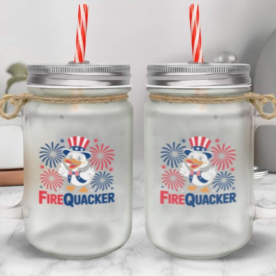 Womens Duck Firequacker Patriotic Fourth of July I Mason Jar Cups