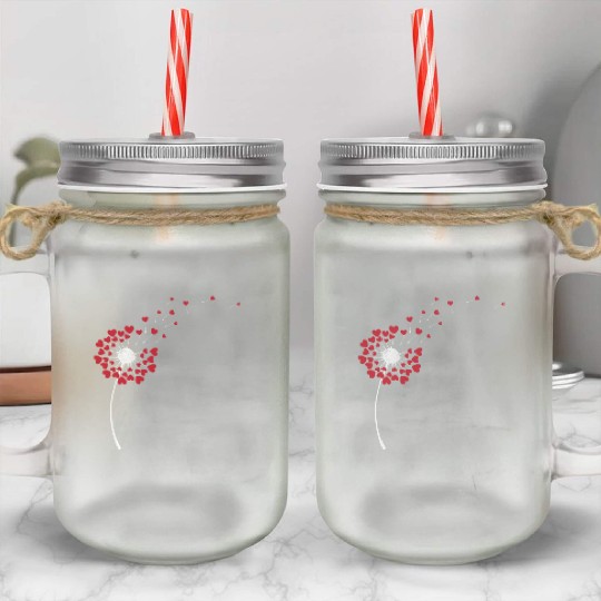 Cute Dandelion Heart Flower Floral Wildflower Mason Jar Cups