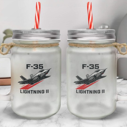 F-35 Lightning II Stealth Fighter Jet Art Mason Jar Cups