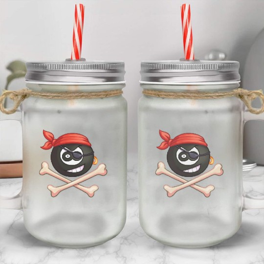 8-Ball Pirate (Pocket) (Jolly Roger style) Mason Jar Cups