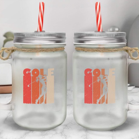 Golf Swing Silhouette on Sunset Palette Mason Jar Cups